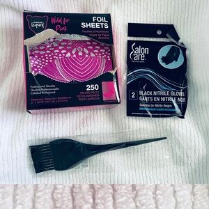 3 Piece HAIR COLORING LOT Foil Sheets Coloring Brush Gloves